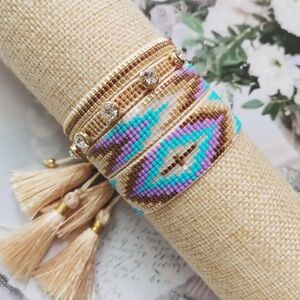 Aztec Miyuki Seed Beaded Bracelet with Tassels